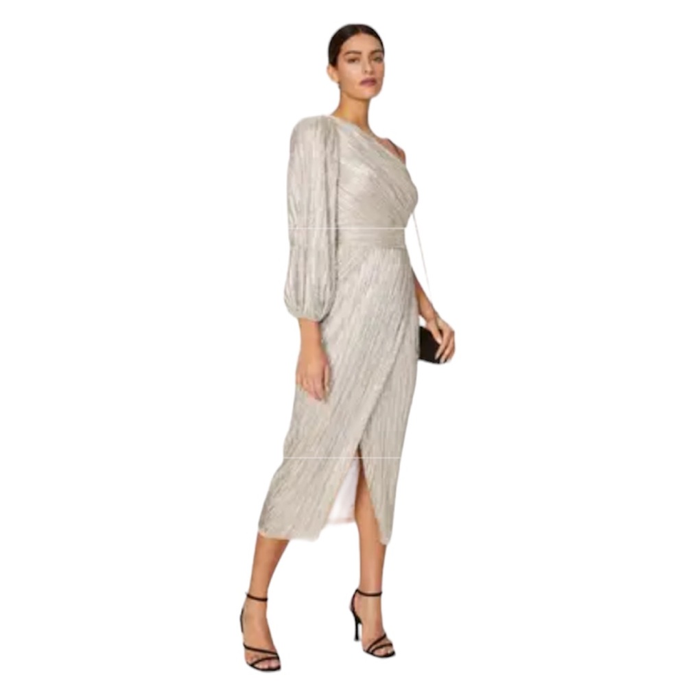 Saylor Aloea Pliss one shoulder metallic dress 612